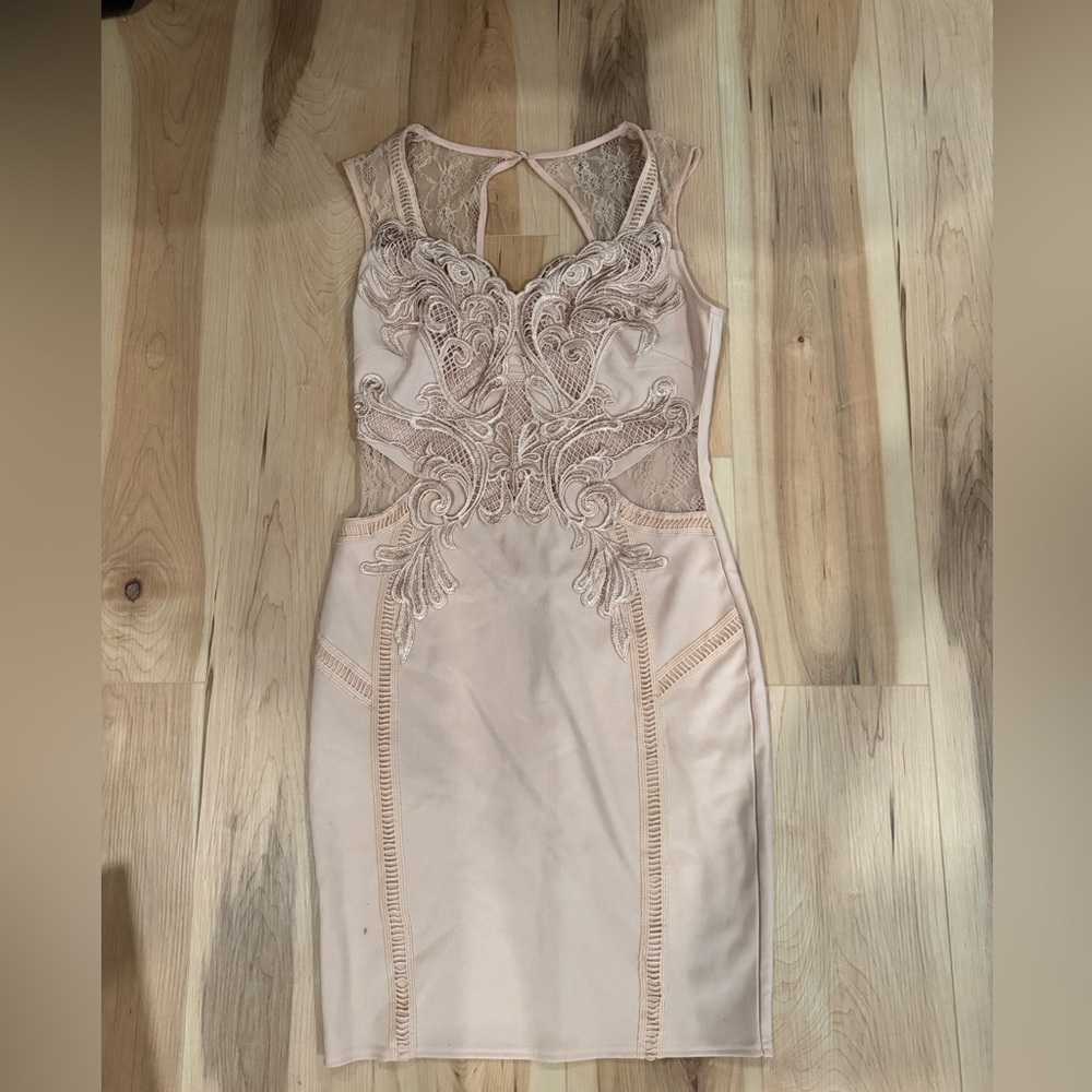 Lipsy Backless Dress in Light Pink with Lace Details